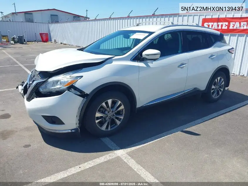 2016 Nissan Murano Sl VIN: 5N1AZ2MHXGN139437 Lot: 42609398