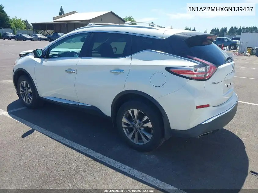 2016 Nissan Murano Sl VIN: 5N1AZ2MHXGN139437 Lot: 42609398