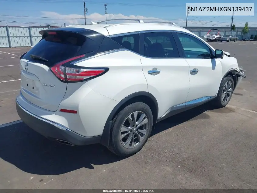 2016 Nissan Murano Sl VIN: 5N1AZ2MHXGN139437 Lot: 42609398