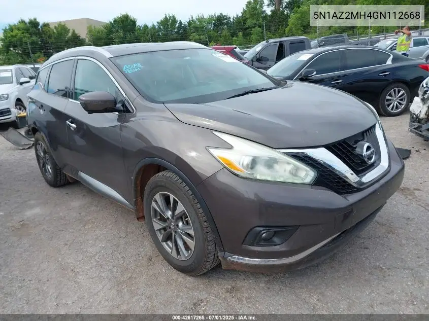 2016 Nissan Murano Sl VIN: 5N1AZ2MH4GN112668 Lot: 42617265