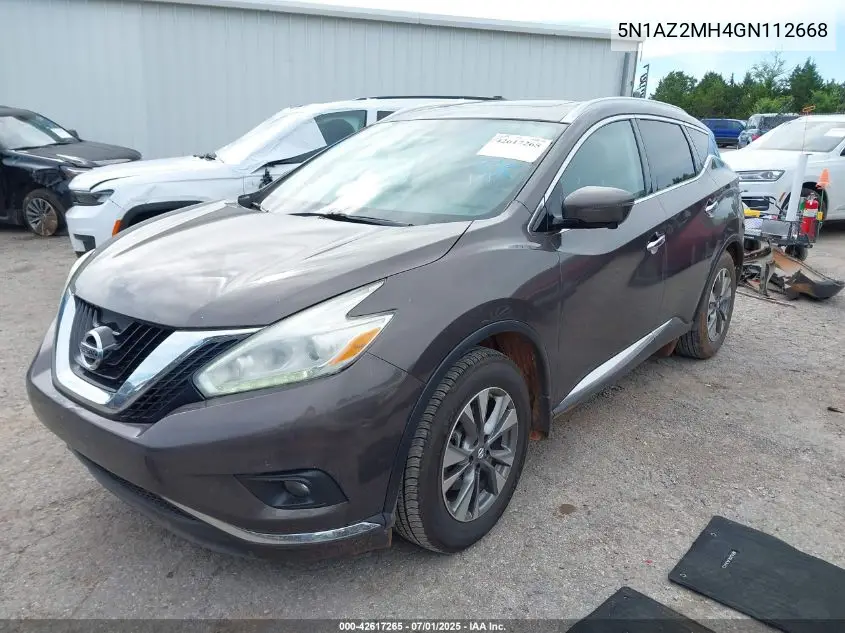 2016 Nissan Murano Sl VIN: 5N1AZ2MH4GN112668 Lot: 42617265