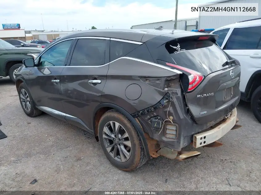 2016 Nissan Murano Sl VIN: 5N1AZ2MH4GN112668 Lot: 42617265