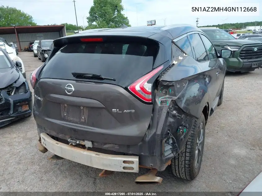 2016 Nissan Murano Sl VIN: 5N1AZ2MH4GN112668 Lot: 42617265