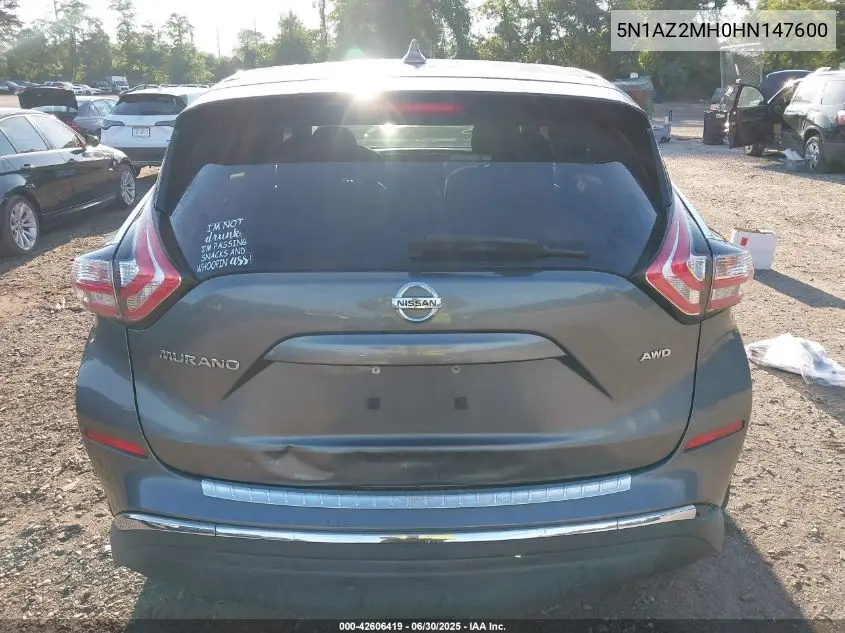 2017 Nissan Murano S VIN: 5N1AZ2MH0HN147600 Lot: 42606419