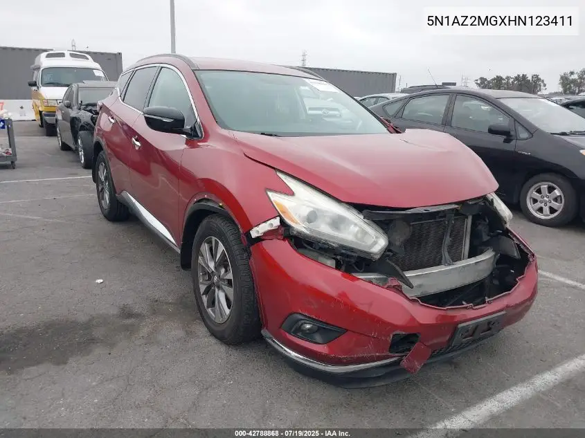 2017 Nissan Murano Sv VIN: 5N1AZ2MGXHN123411 Lot: 42788868