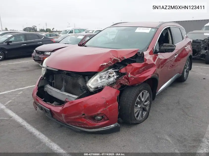 2017 Nissan Murano Sv VIN: 5N1AZ2MGXHN123411 Lot: 42788868