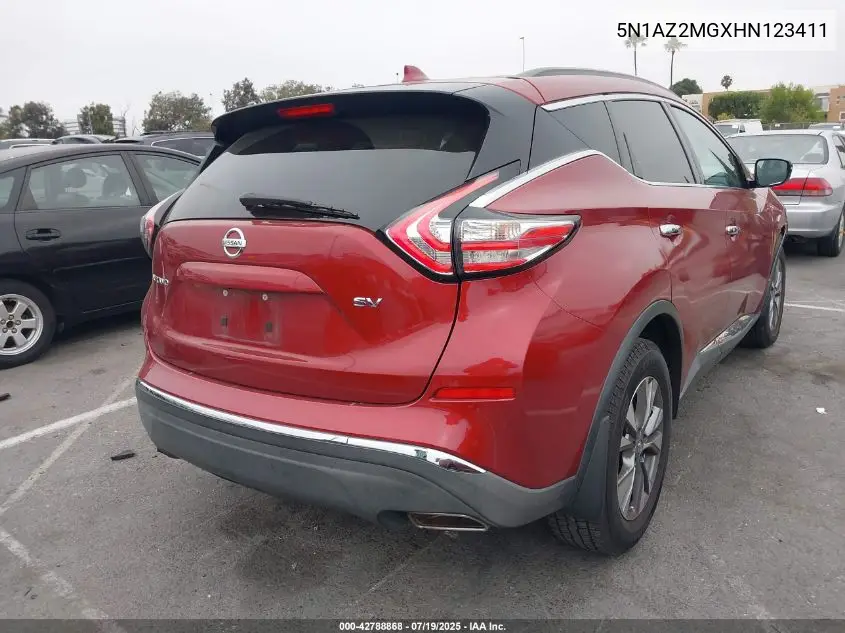2017 Nissan Murano Sv VIN: 5N1AZ2MGXHN123411 Lot: 42788868