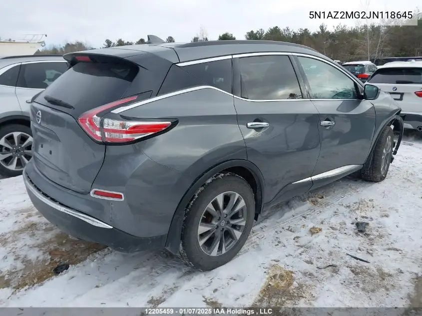 2018 Nissan Murano S/Sl/Sv/Platinum VIN: 5N1AZ2MG2JN118645 Lot: 12205459