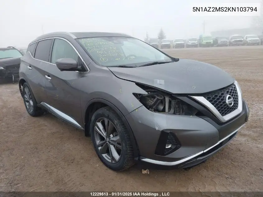 2019 Nissan Murano S/Sl/Sv/Platinum VIN: 5N1AZ2MS2KN103794 Lot: 12229513