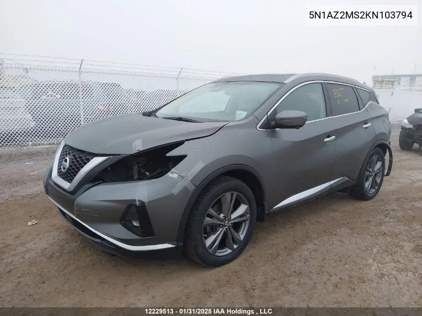 2019 Nissan Murano S/Sl/Sv/Platinum VIN: 5N1AZ2MS2KN103794 Lot: 12229513