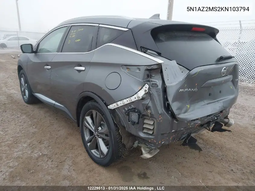 2019 Nissan Murano S/Sl/Sv/Platinum VIN: 5N1AZ2MS2KN103794 Lot: 12229513