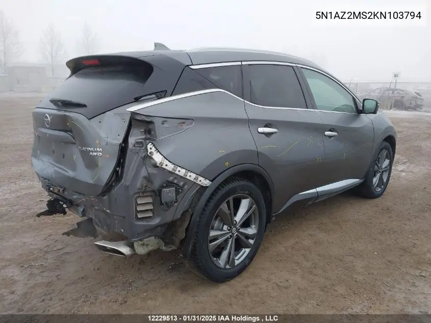 2019 Nissan Murano S/Sl/Sv/Platinum VIN: 5N1AZ2MS2KN103794 Lot: 12229513
