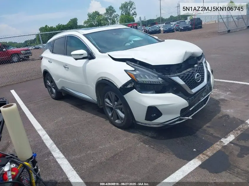 2019 Nissan Murano Platinum VIN: 5N1AZ2MJ5KN106745 Lot: 42606916