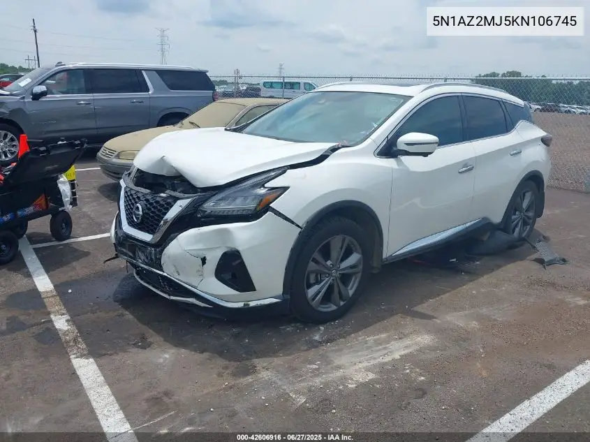 2019 Nissan Murano Platinum VIN: 5N1AZ2MJ5KN106745 Lot: 42606916