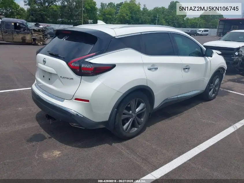 2019 Nissan Murano Platinum VIN: 5N1AZ2MJ5KN106745 Lot: 42606916
