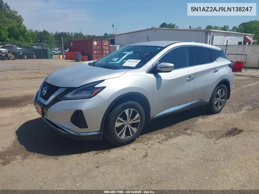 2020 Nissan Murano S Fwd VIN: 5N1AZ2AJ9LN138247 Lot: 42017065