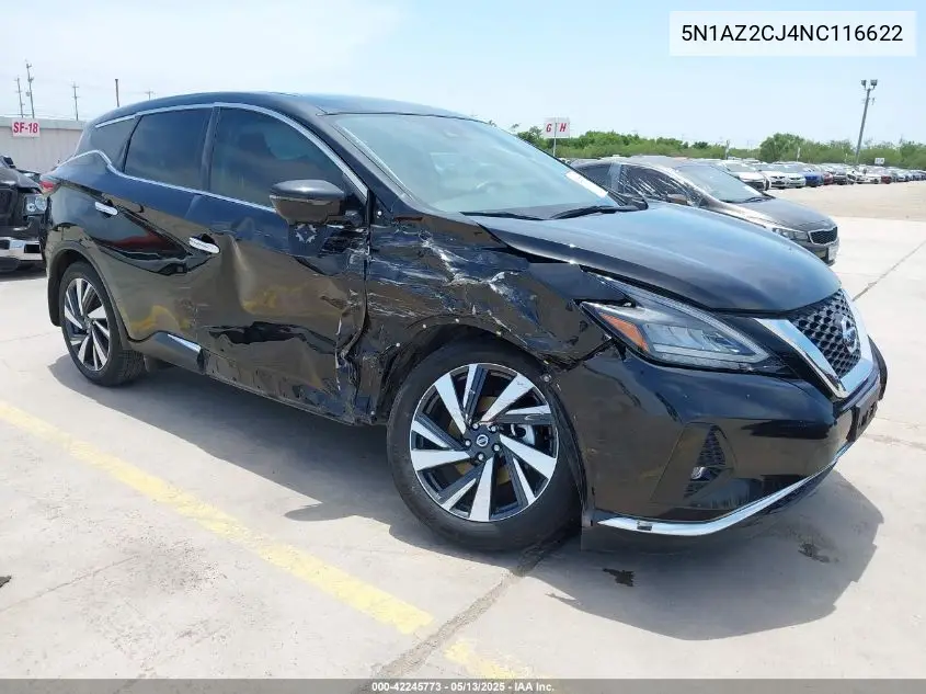 2022 Nissan Murano Sl Fwd VIN: 5N1AZ2CJ4NC116622 Lot: 42245773