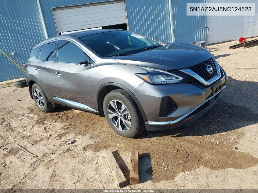 2022 Nissan Murano S Fwd VIN: 5N1AZ2AJ5NC124523 Lot: 42764715