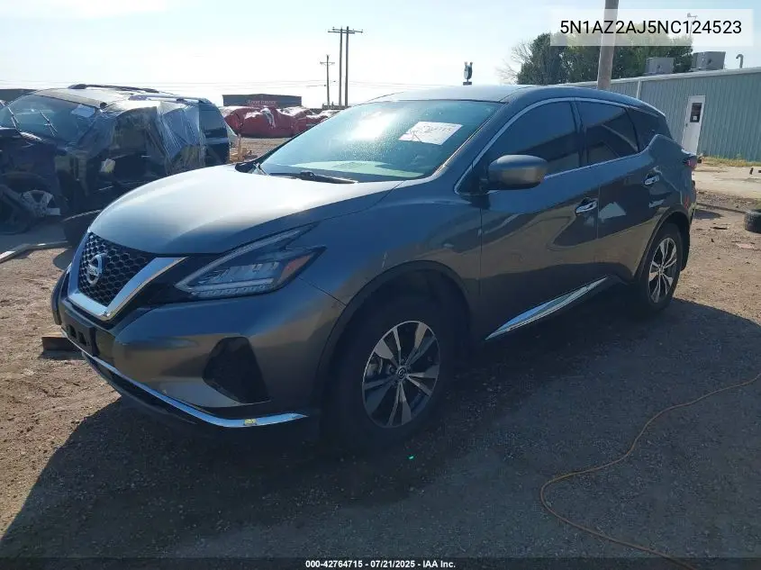 2022 Nissan Murano S Fwd VIN: 5N1AZ2AJ5NC124523 Lot: 42764715