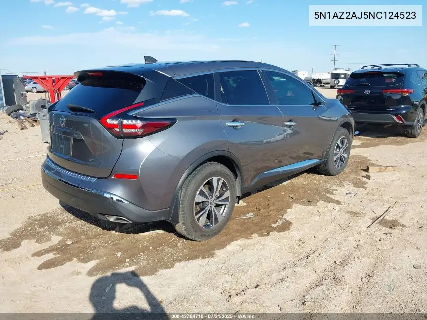 2022 Nissan Murano S Fwd VIN: 5N1AZ2AJ5NC124523 Lot: 42764715