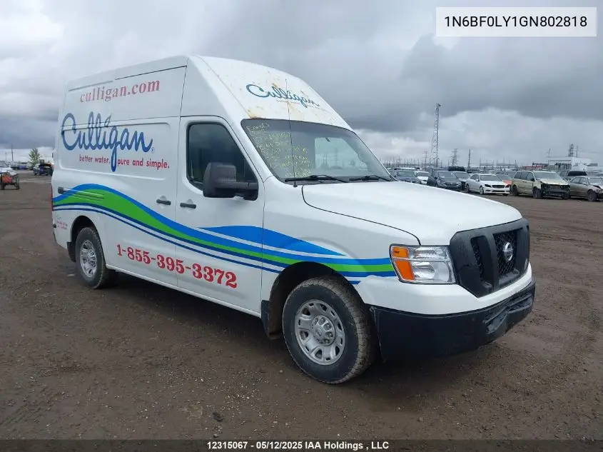 2016 Nissan Nv 2500 S/2500 Sv/2500 Sl VIN: 1N6BF0LY1GN802818 Lot: 12315067