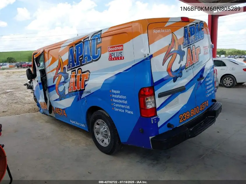 2016 Nissan Nv Cargo Nv1500 S V6/Sv V6 VIN: 1N6BF0KM6GN805289 Lot: 42782722