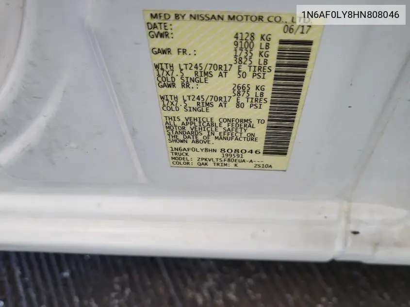 2017 Nissan Nv Cargo Nv2500 Hd Sv V8 VIN: 1N6AF0LY8HN808046 Lot: 42610355