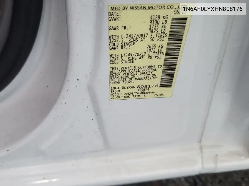 2017 Nissan Nv Cargo Nv2500 Hd Sv V8 VIN: 1N6AF0LYXHN808176 Lot: 42610356