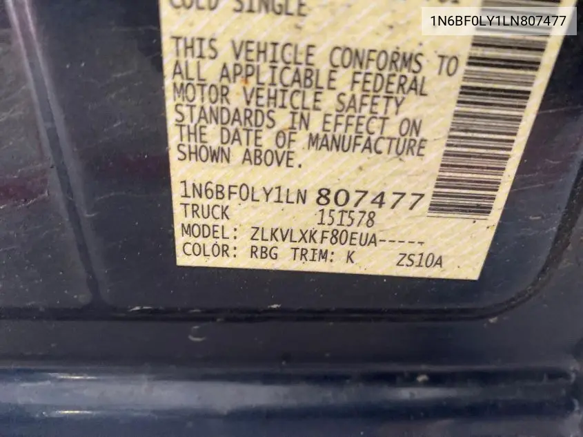 2020 Nissan Nv Cargo Nv2500 Hd Sv High Roof V6 VIN: 1N6BF0LY1LN807477 Lot: 42826182