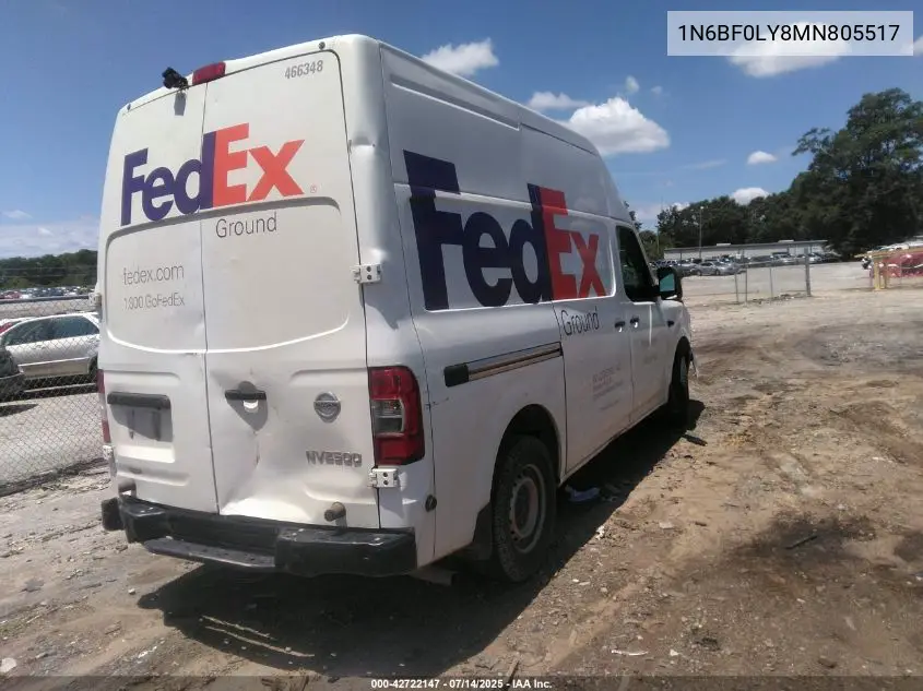 2021 Nissan Nv Cargo Nv2500 Hd S High Roof V6 VIN: 1N6BF0LY8MN805517 Lot: 42722147