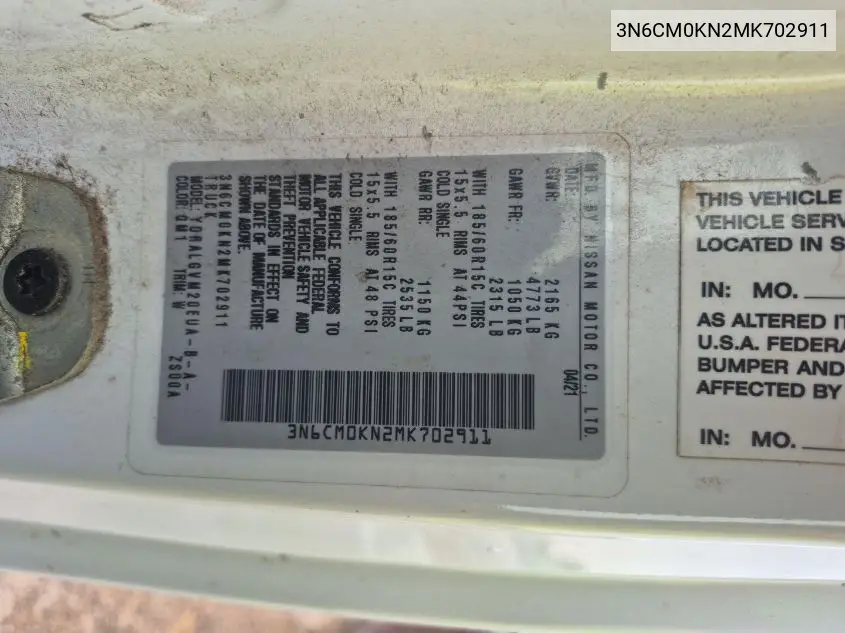 3N6CM0KN2MK702911 2021 Nissan Nv200 Cargo Sv Xtronic Cvt