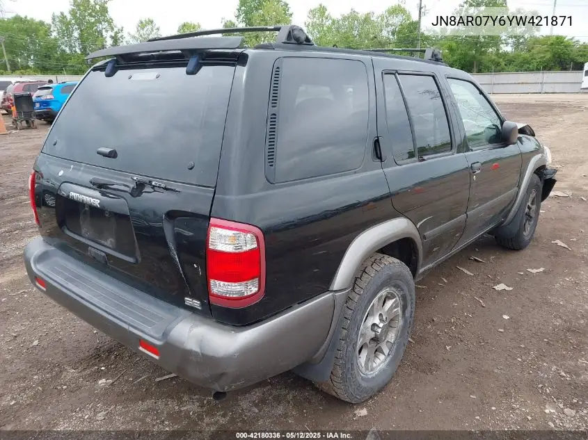 2000 Nissan Pathfinder Le/Se/Xe VIN: JN8AR07Y6YW421871 Lot: 42180336