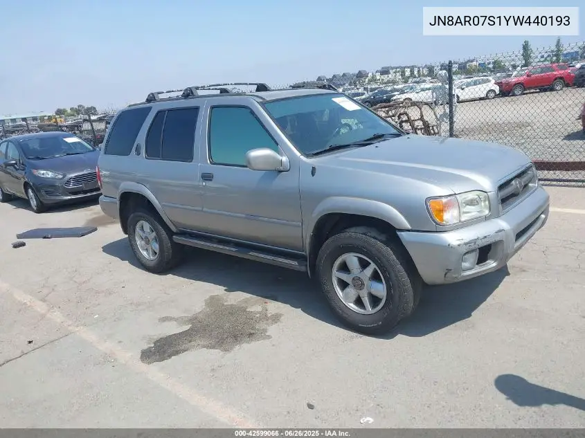 2000 Nissan Pathfinder Le/Se/Xe VIN: JN8AR07S1YW440193 Lot: 42599066