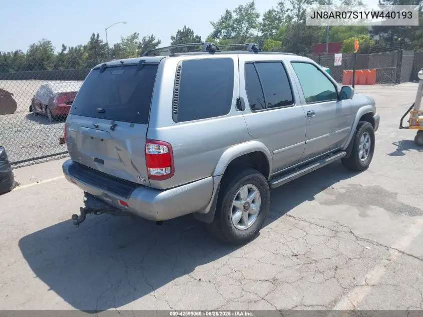 2000 Nissan Pathfinder Le/Se/Xe VIN: JN8AR07S1YW440193 Lot: 42599066