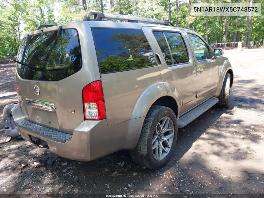 2005 Nissan Pathfinder Se VIN: 5N1AR18WX5C748572 Lot: 42180475