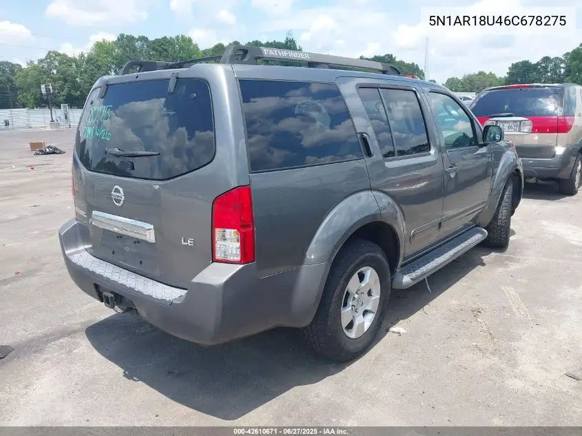 2006 Nissan Pathfinder Le VIN: 5N1AR18U46C678275 Lot: 42610671
