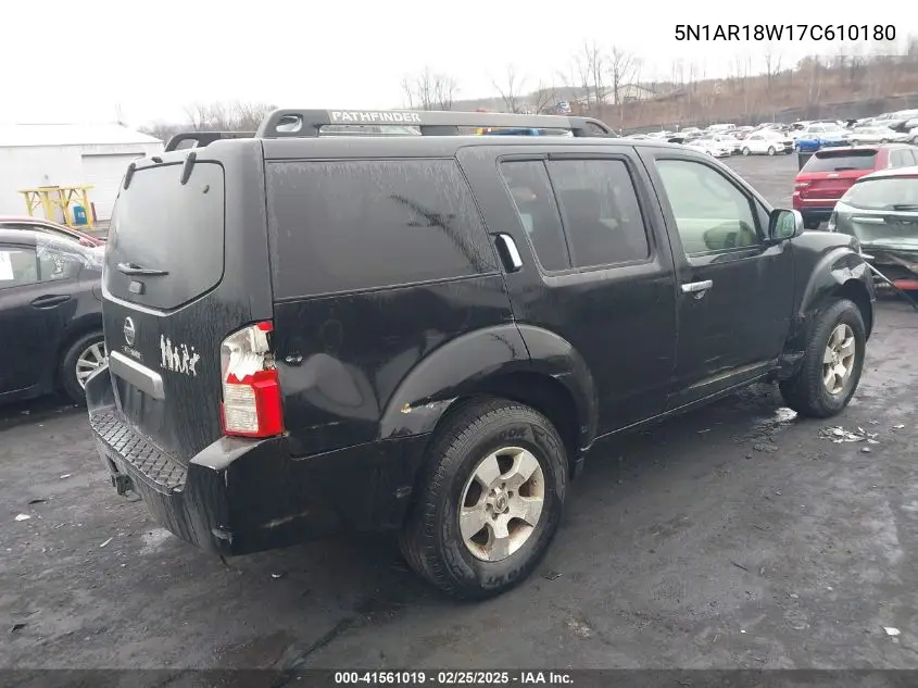 2007 Nissan Pathfinder S VIN: 5N1AR18W17C610180 Lot: 41561019