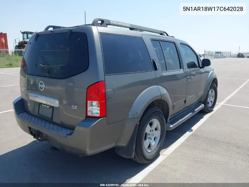 2007 Nissan Pathfinder Se VIN: 5N1AR18W17C642028 Lot: 42209192
