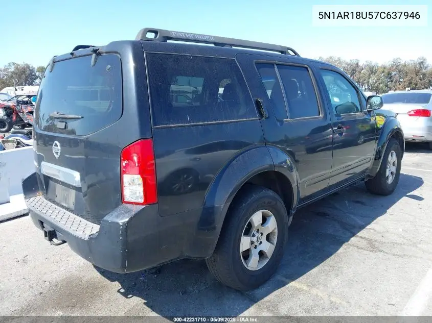 2007 Nissan Pathfinder S VIN: 5N1AR18U57C637946 Lot: 42231710