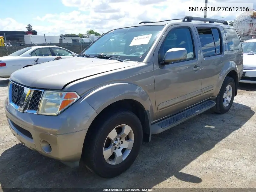 2007 Nissan Pathfinder Se VIN: 5N1AR18U27C612566 Lot: 42250638