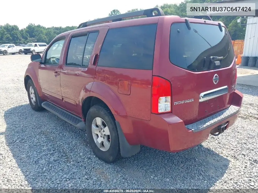 2007 Nissan Pathfinder Se VIN: 5N1AR18U37C647424 Lot: 42588275
