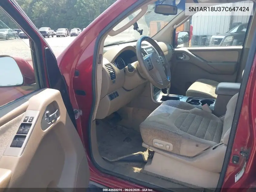 2007 Nissan Pathfinder Se VIN: 5N1AR18U37C647424 Lot: 42588275