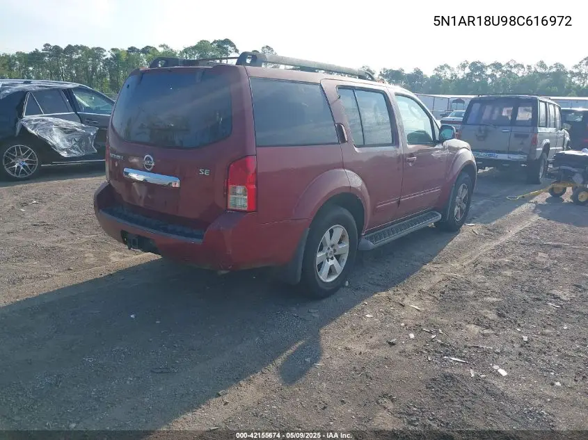 2008 Nissan Pathfinder Se VIN: 5N1AR18U98C616972 Lot: 42155674