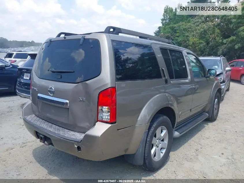 2008 Nissan Pathfinder Se VIN: 5N1AR18U28C648405 Lot: 42579497