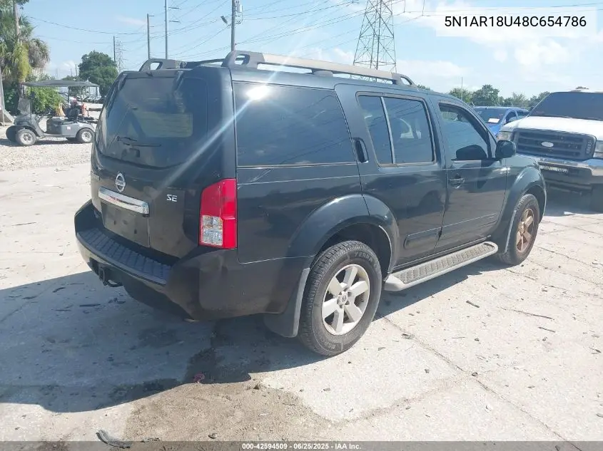2008 Nissan Pathfinder Se VIN: 5N1AR18U48C654786 Lot: 42594509