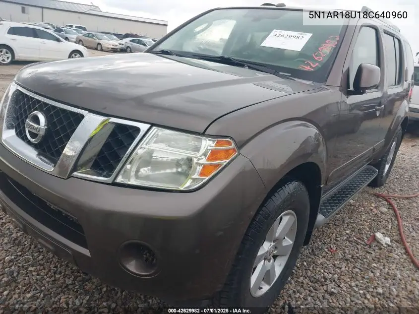 2008 Nissan Pathfinder Se VIN: 5N1AR18U18C640960 Lot: 42629982