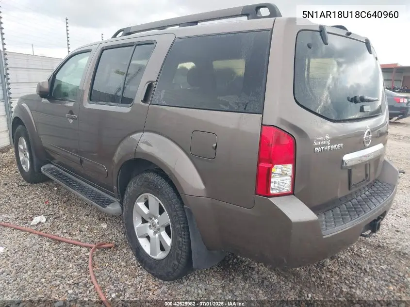 2008 Nissan Pathfinder Se VIN: 5N1AR18U18C640960 Lot: 42629982
