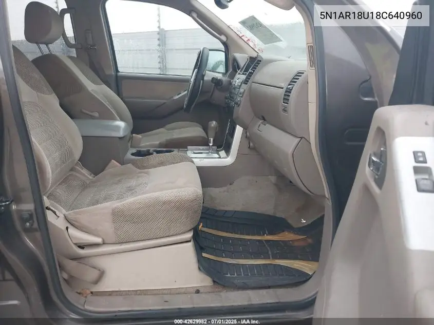 2008 Nissan Pathfinder Se VIN: 5N1AR18U18C640960 Lot: 42629982