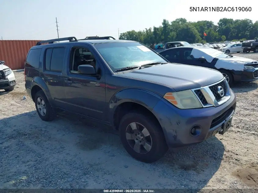 2010 Nissan Pathfinder S VIN: 5N1AR1NB2AC619060 Lot: 42596940