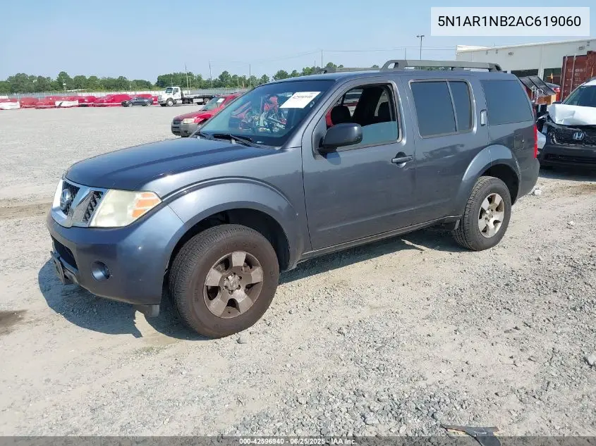 2010 Nissan Pathfinder S VIN: 5N1AR1NB2AC619060 Lot: 42596940